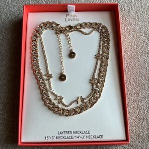 NIB Pink Linen Layered Necklace 2 piece set